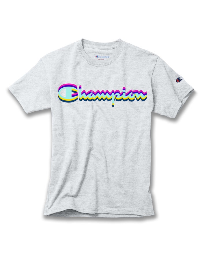 Champion Boys T-Shirt NZ - Cotton Script Logo Grey ( 2736-LXIEM )